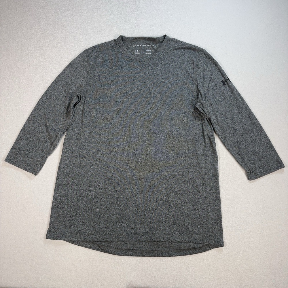 Under Armour Threadborne 3/4 Sleeve T-Shirt Men L Heathered Gray Fitted HeatGear